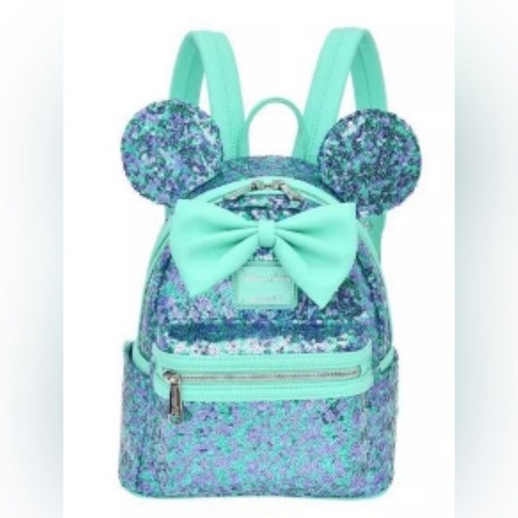 Disney Handbags - Disney Loungefly Backpack Minnie Mouse Ears Blue and Purple Sequins NWT​